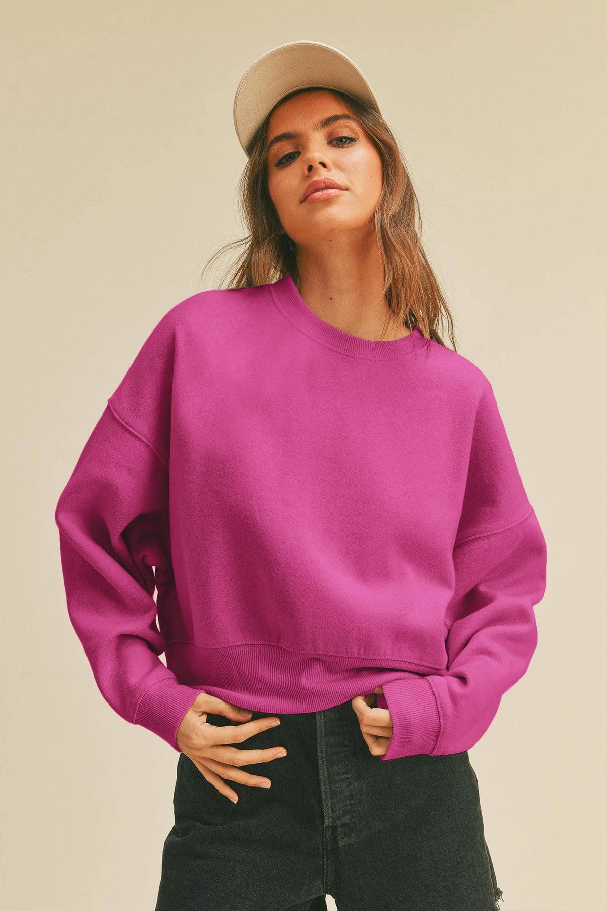 Honestee - Blank Short Cropped Long Sleeve Sweatshirt: MUSTARD / L