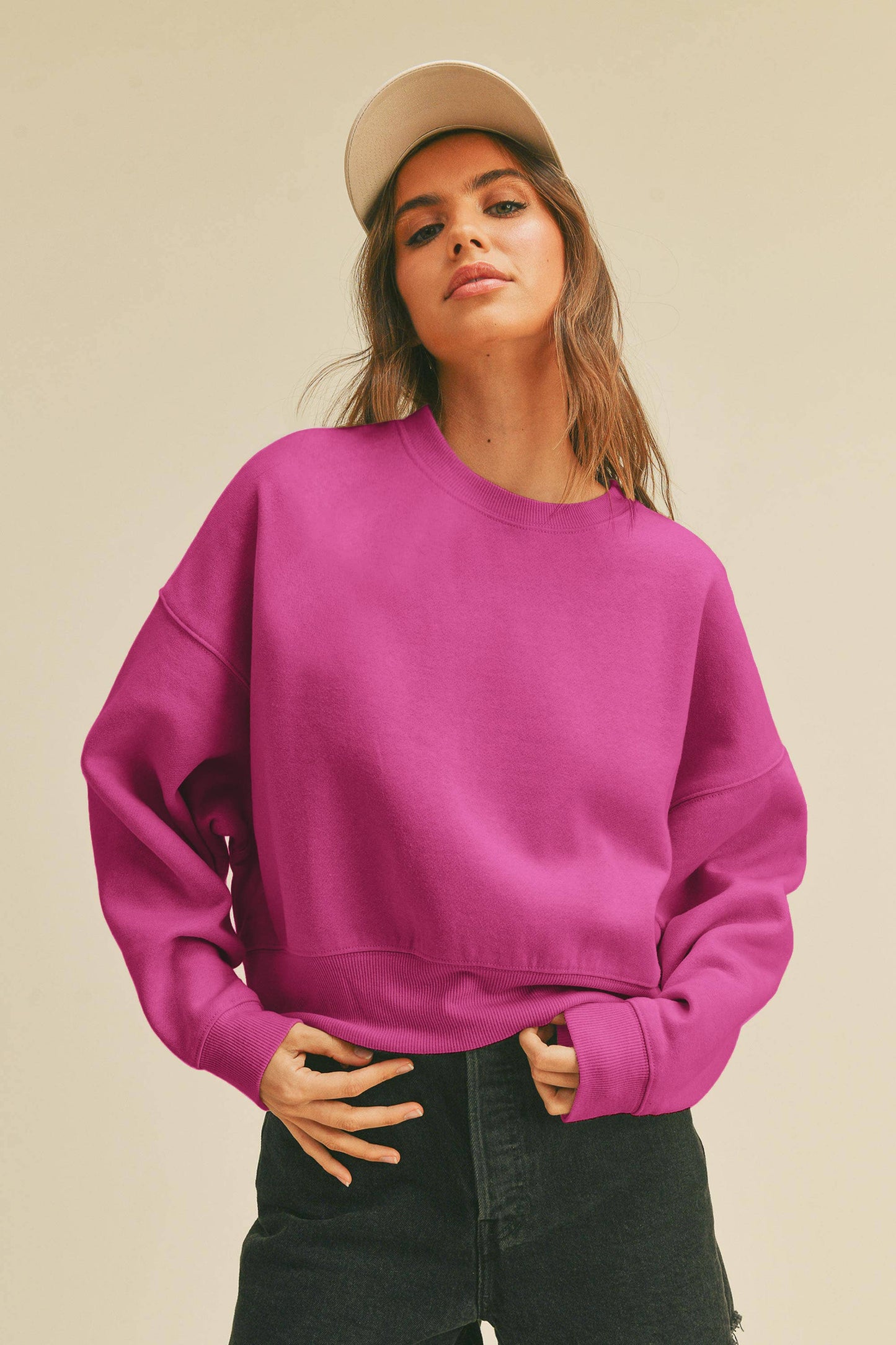 Honestee - Blank Short Cropped Long Sleeve Sweatshirt: OLIVE / XL