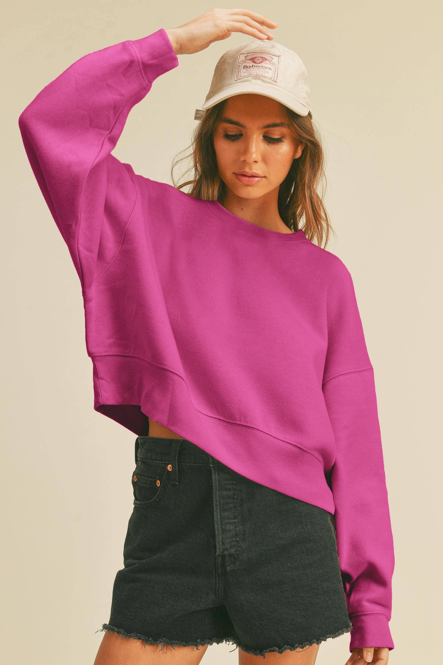 Honestee - Blank Short Cropped Long Sleeve Sweatshirt: Burgundy / L