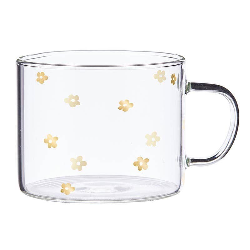 Mug: Glass Mug Large: GOLD FLOWERS