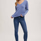 V-Neck Knit Pullover Long Sleeve Top: DENIM