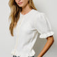 Mimosa - Puff Sleeve Ruffle Hem Knit Cardigan: Ivory / M