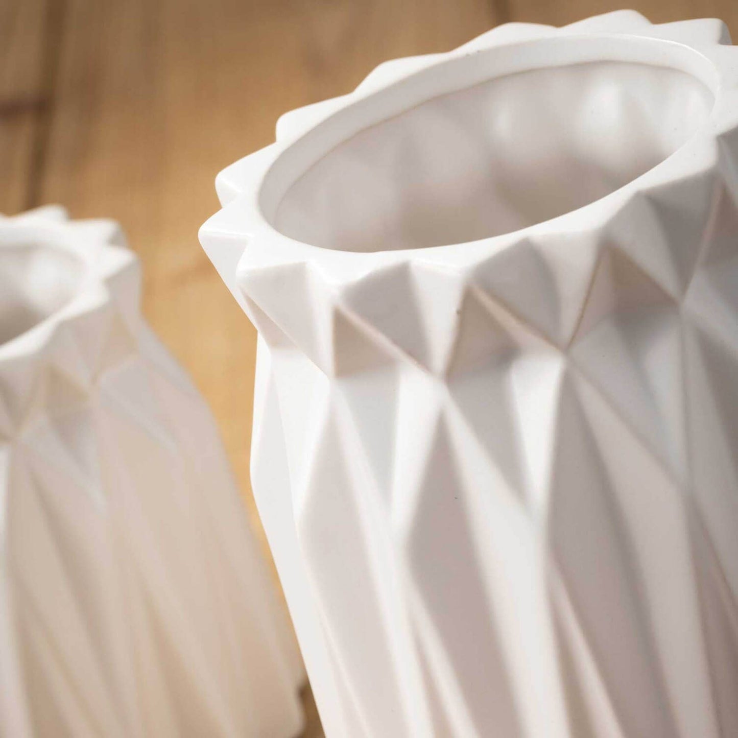 Geometric White Vase Decor:  Set of 2