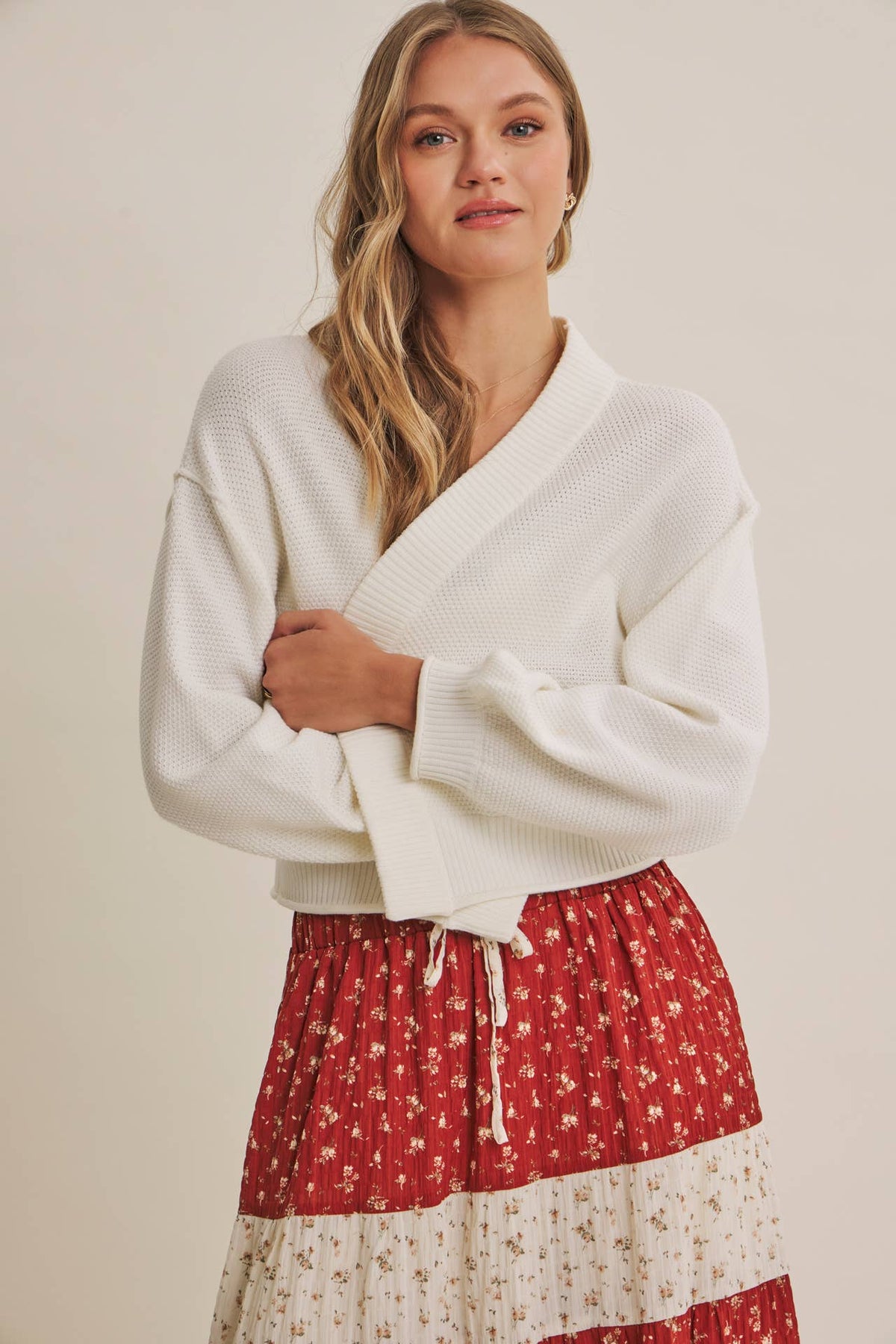 in february - EVERYDAY ESEENTIAL EASY LAYERING BALLOON SLV WAFFLE CARDIGAN: ROSEWOOD / M