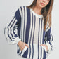 Drop Shoulder Striped Pattern Sweater: IVORY / NAVY