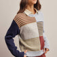 Forte - Colorblock Mixed Stripe Knit Sweater FSW0099: Blue Multi / Contemporary / M