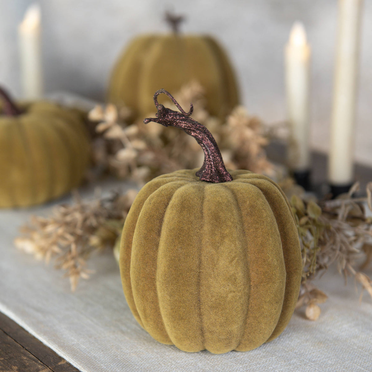 Ragon House - 6.5" GREEN FLOCKED PUMPKIN