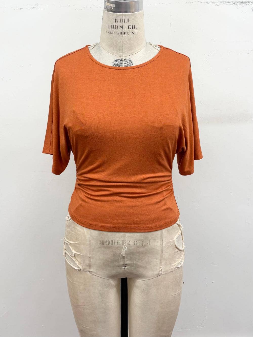 TIMING - Ruched Waist Dolman Sleeve Top : Green / M