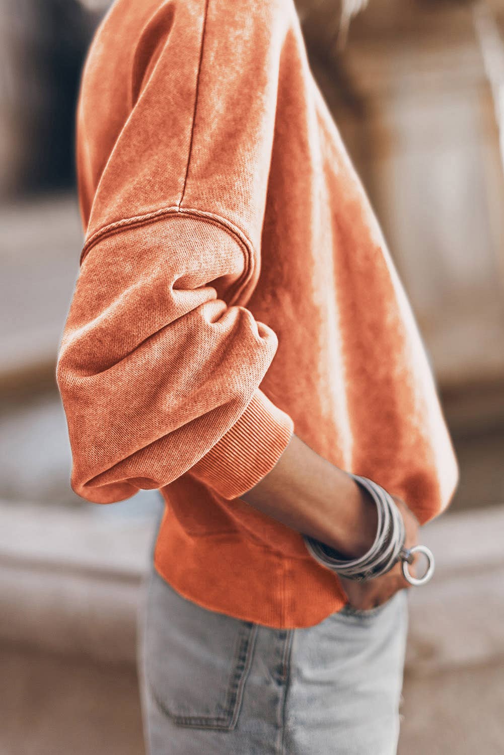 Lovesoft - Customized Drop Shoulder Crew Neck Pullover Sweatshirt: Orange / 75%Polyester+25%Cotton / XL