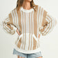 Drop Shoulder Striped Pattern Sweater: IVORY / NAVY