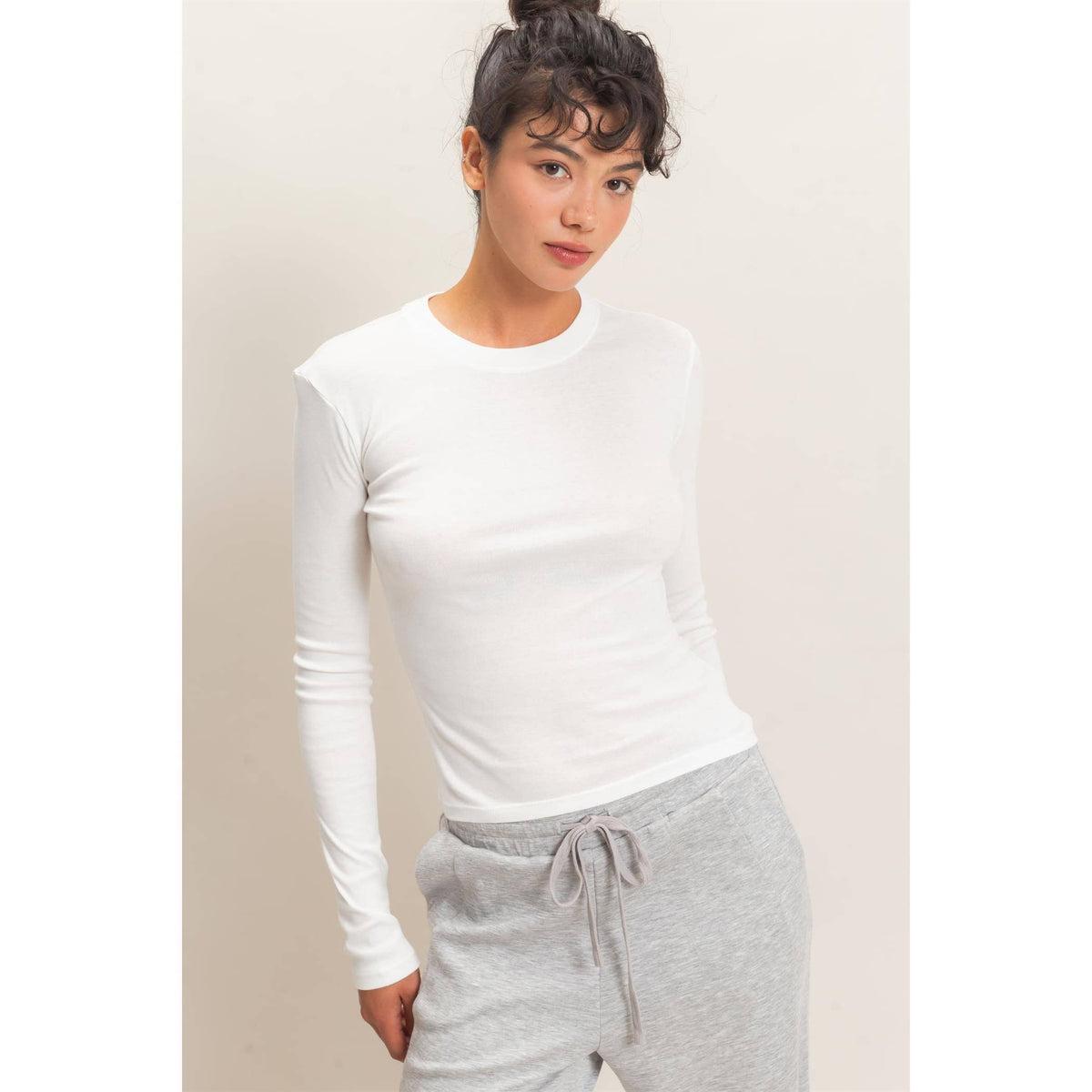 HYFVE - Crew Neck Long Sleeve Top: DARK BROWN / S-M-L(2-2-2)
