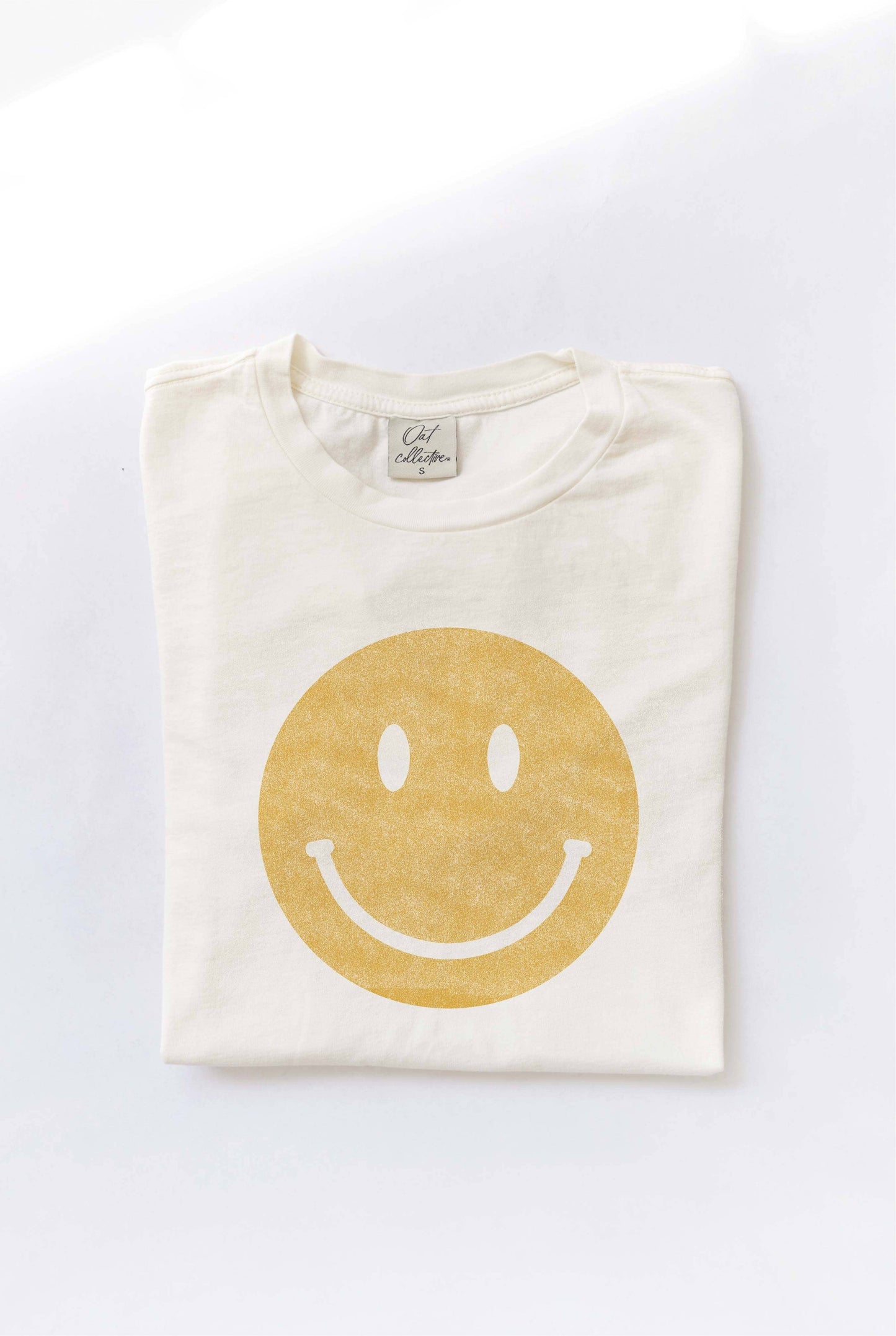 Smiley Face Mineral Washed Graphic Top: Cream