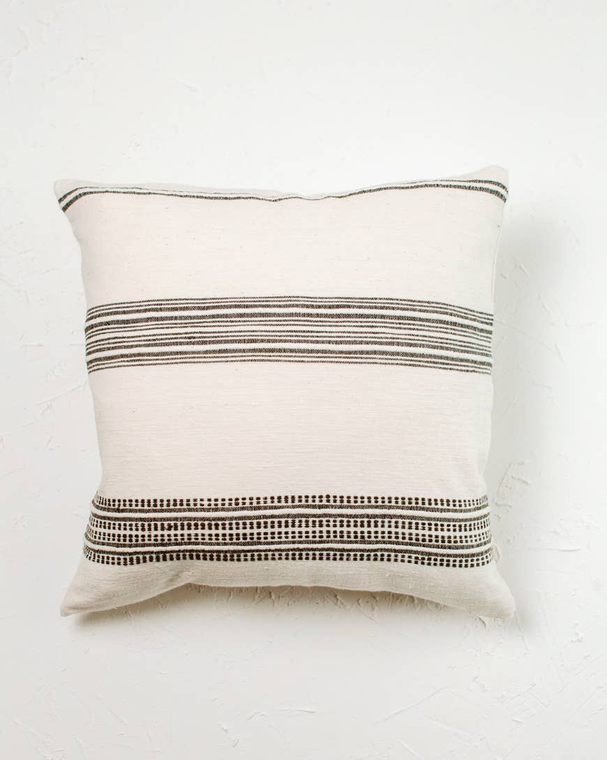 Creative Women - 18" Aden Cotton Throw Pillow Cover: Natural with Navy