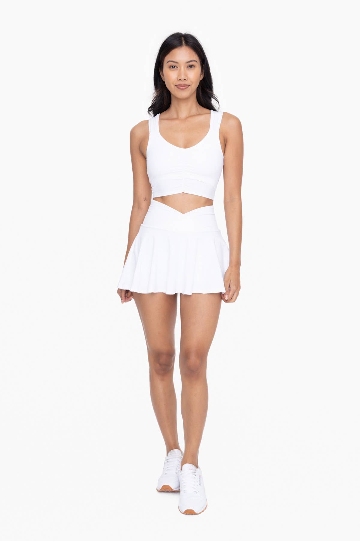 Green Crossover Waist Circle Skort: WHITE