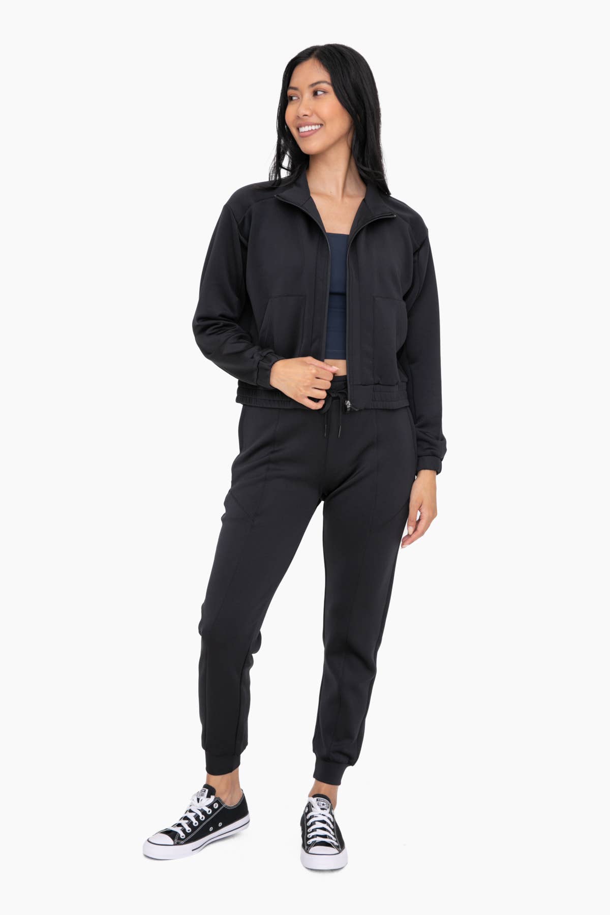 Mock Neck Zip-Up Active Jacket: BLACK