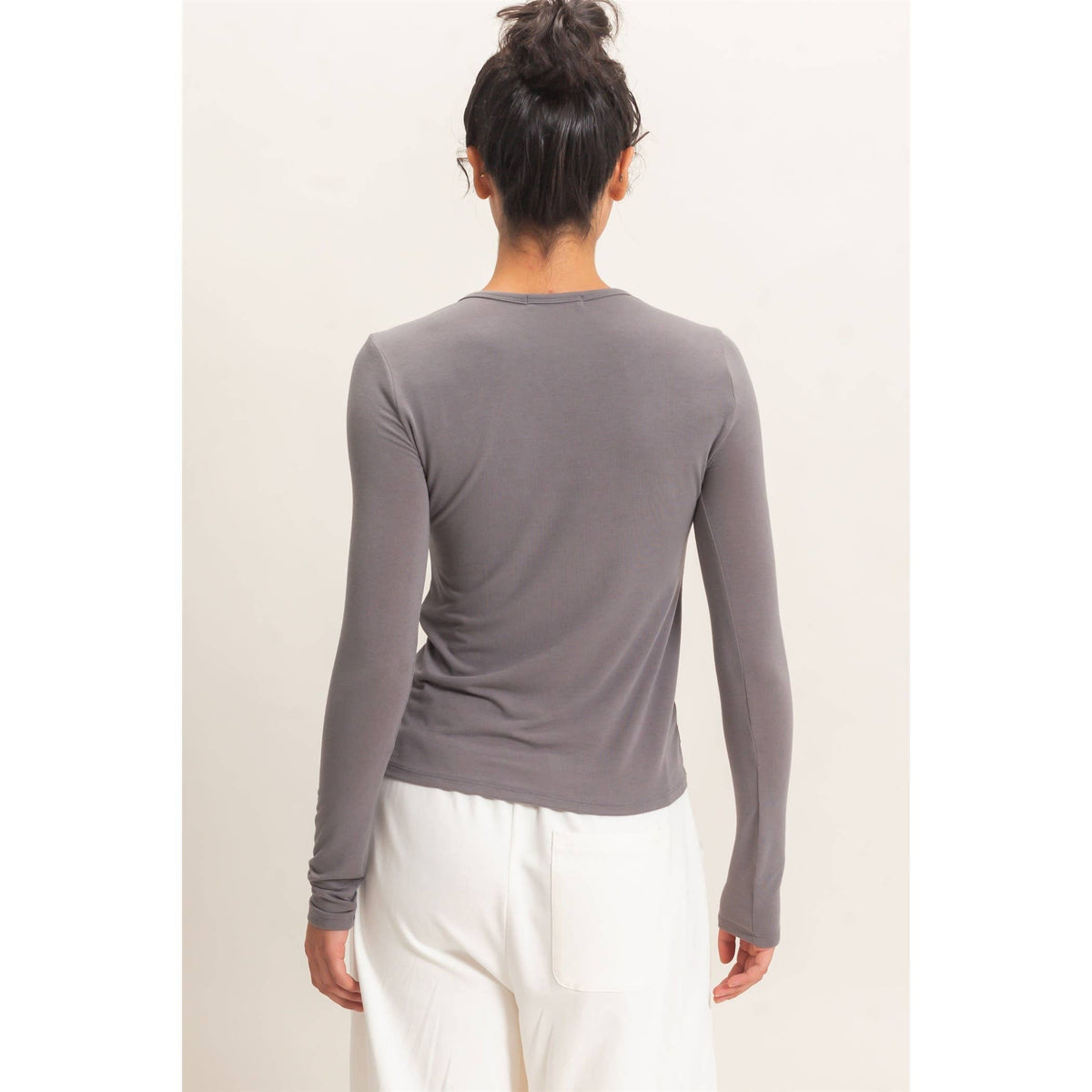 Crew Neck Long Sleeve Top: CHARCOAL