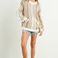 Drop Shoulder Striped Pattern Sweater: IVORY / NAVY