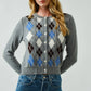 Aaron & Amber - AJT5092 RELAXED FIT ARGYLE SWEATER CARDIGAN: TAUPE / L