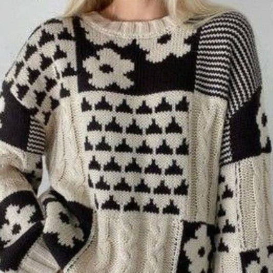 Floral Knit Sweater: BLACK MULTI