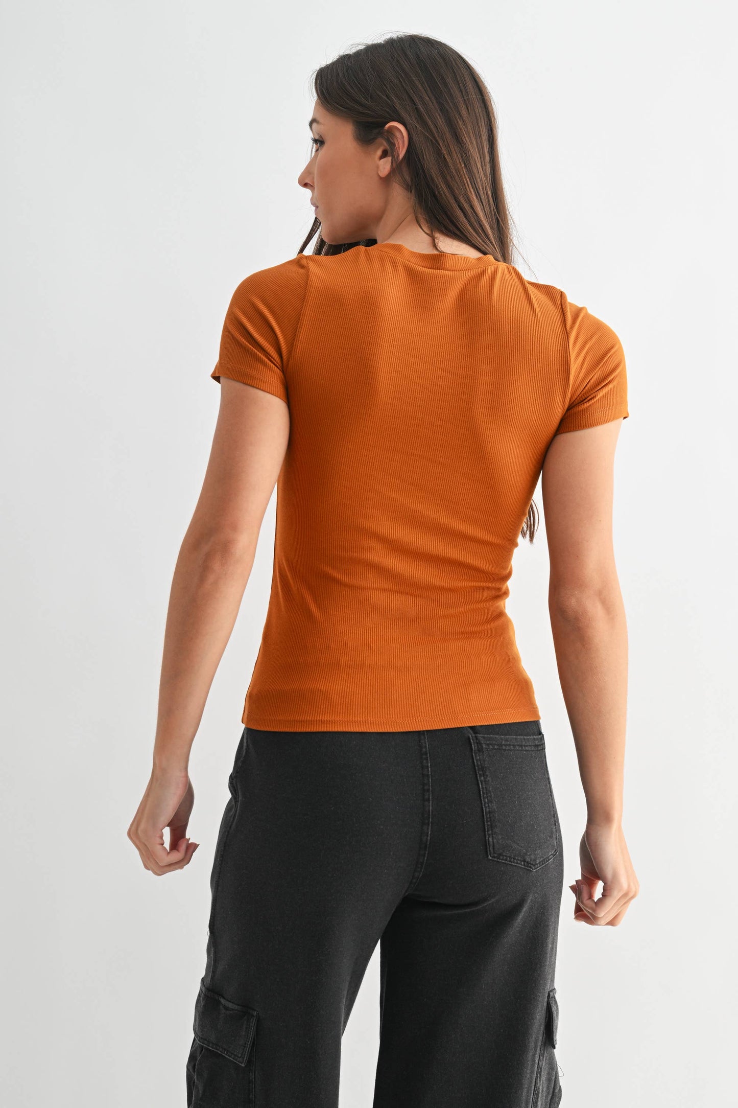 Mono B - Essential Short-Sleeved Micro-Ribbed Athleisure Top: DEEP FOREST / S:M:L (2:2:2)