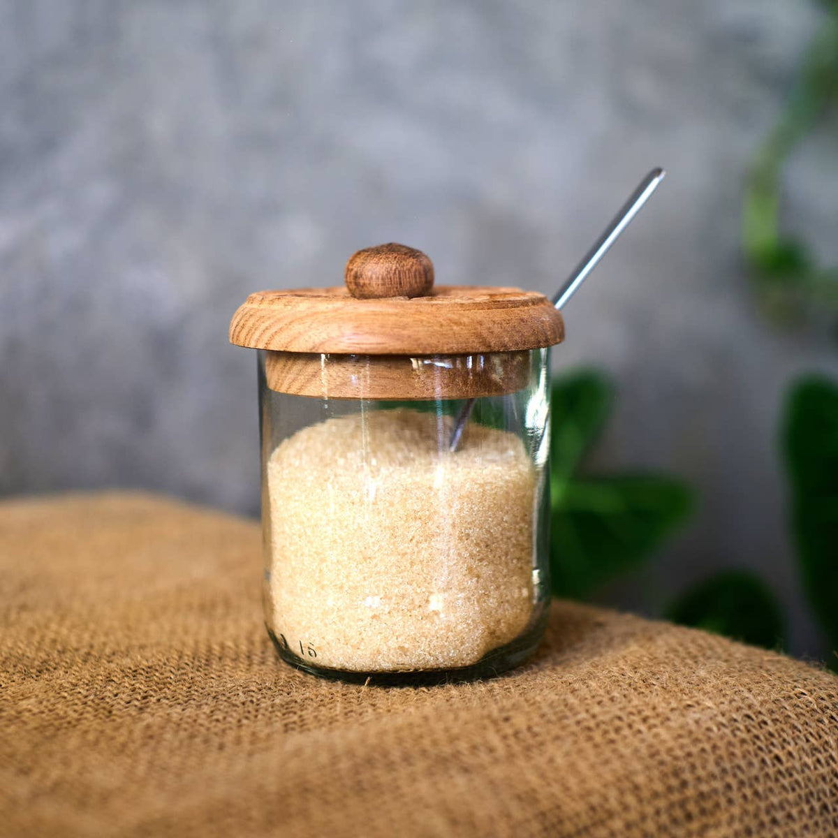 Creative Women - Recycled Glass Condiment Jar with Carved Wood Lid