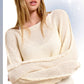 La Miel - JDS3608-Boat Neck Off Shoulder Dolman Sleeve Sweater Fall: Denim / L