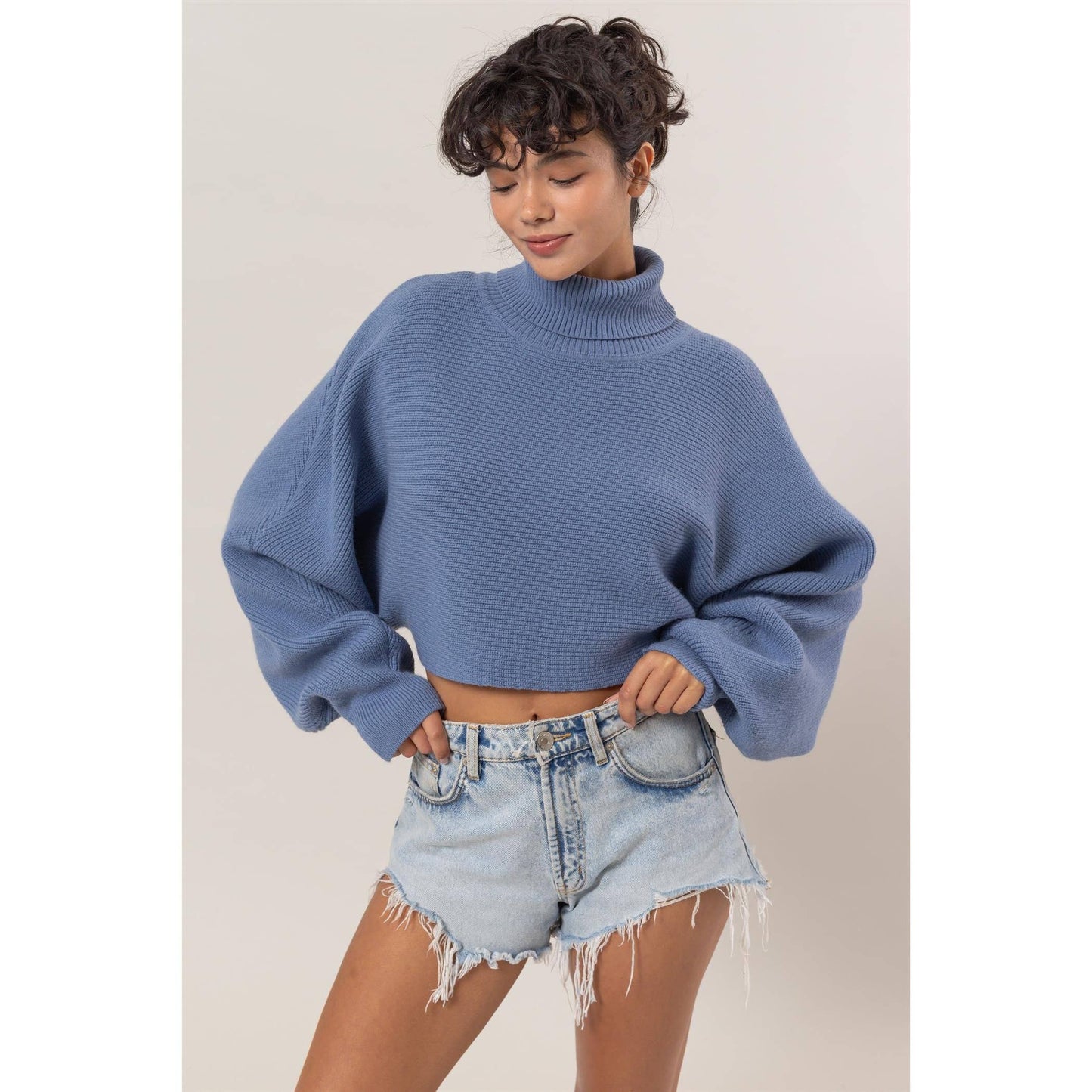 Turtleneck Cropped Sweater: CREAM