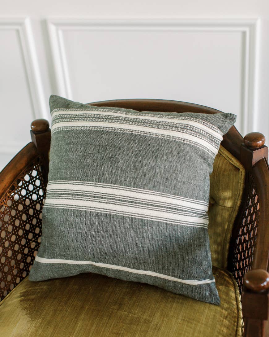 Creative Women - 18" Aden Cotton Throw Pillow Cover: Natural with Navy