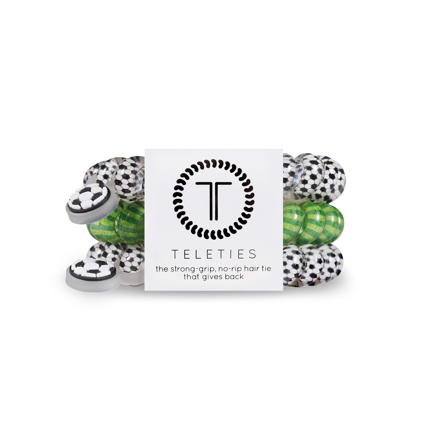 TELETIES - Spiral Hair Coils | Large | Soccer Hair Ties