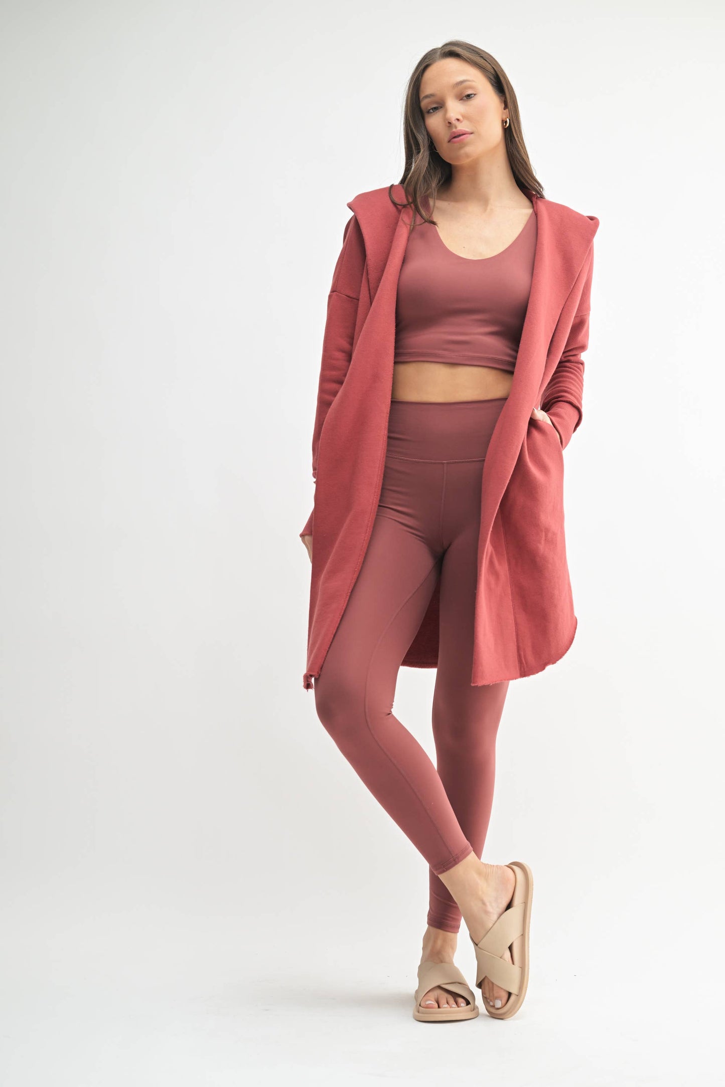 Open Front Longline Hoodie Cardigan: NATURAL