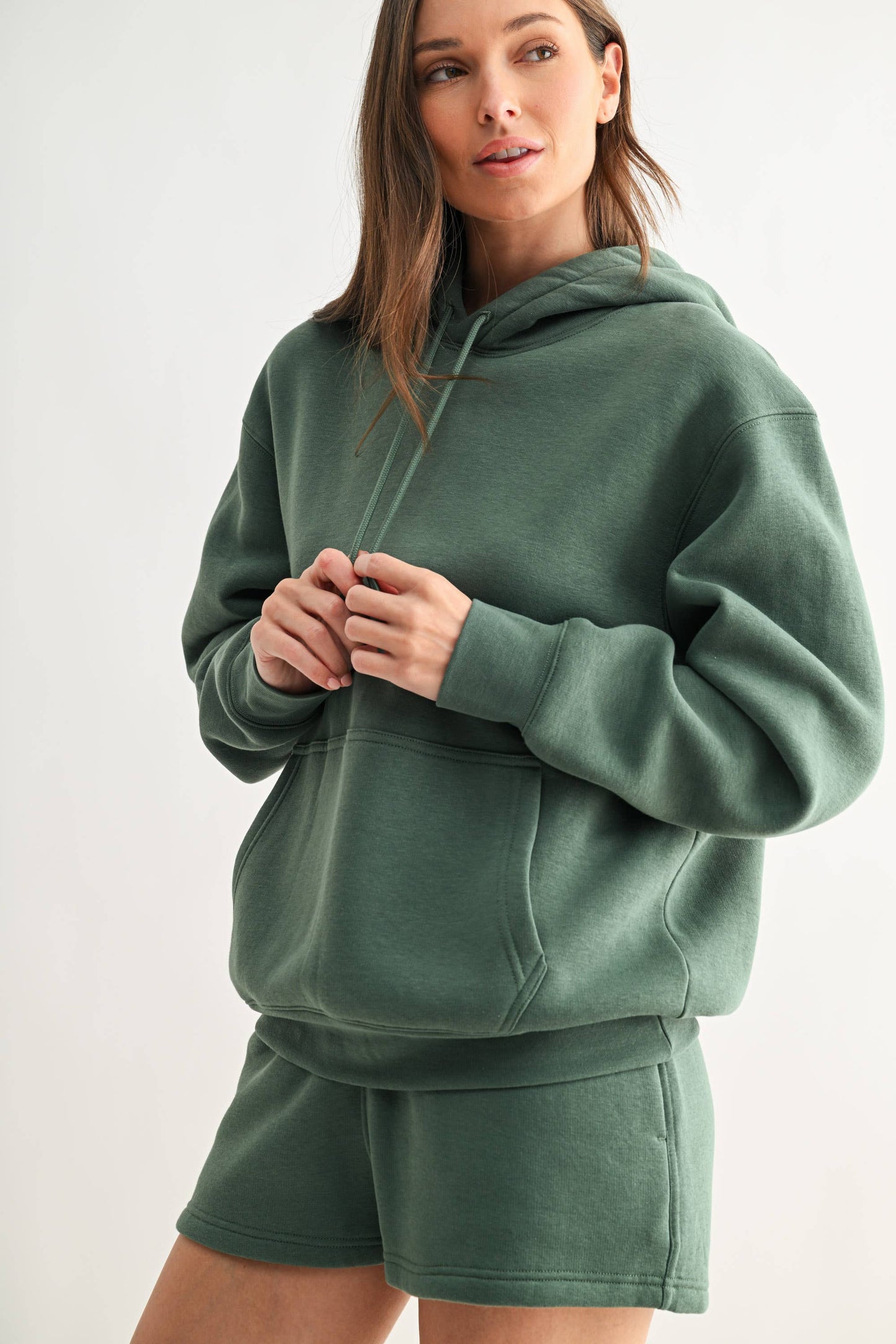 Cotton Blend Drop Shoulder Hoodie: HALOGEN BLUE