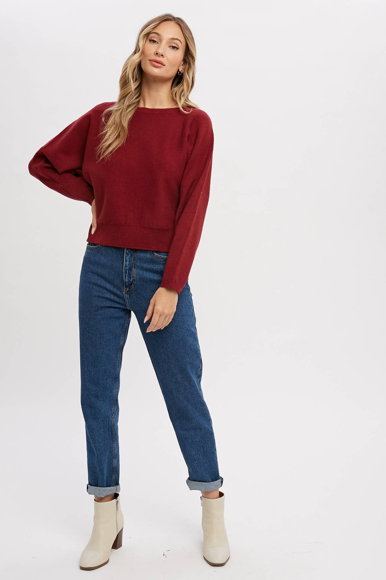 Boatneck Dolman Pullover: BURGUNDY