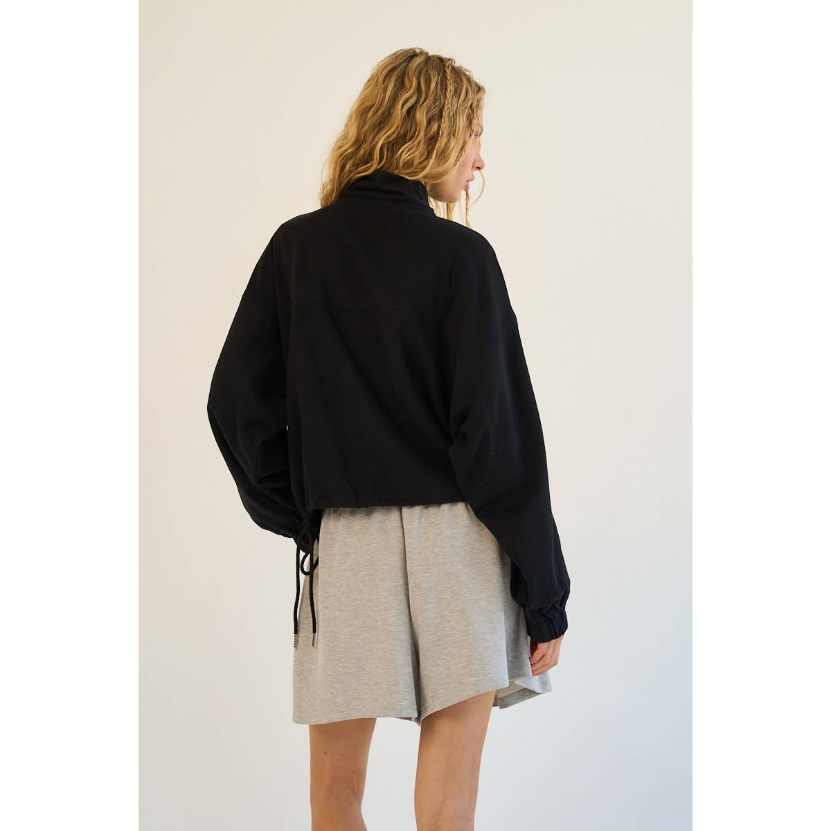 The GREii - Premium Terry Half-Zip Pullover with Adjustable Drawstring H: BLACK / L