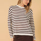 Sunday Edition by LE LIS - ROUND NECK LONG SLEEVE LT WEIGHT STRIPE SWEATER: WHITE-BROWN STRIPE / S