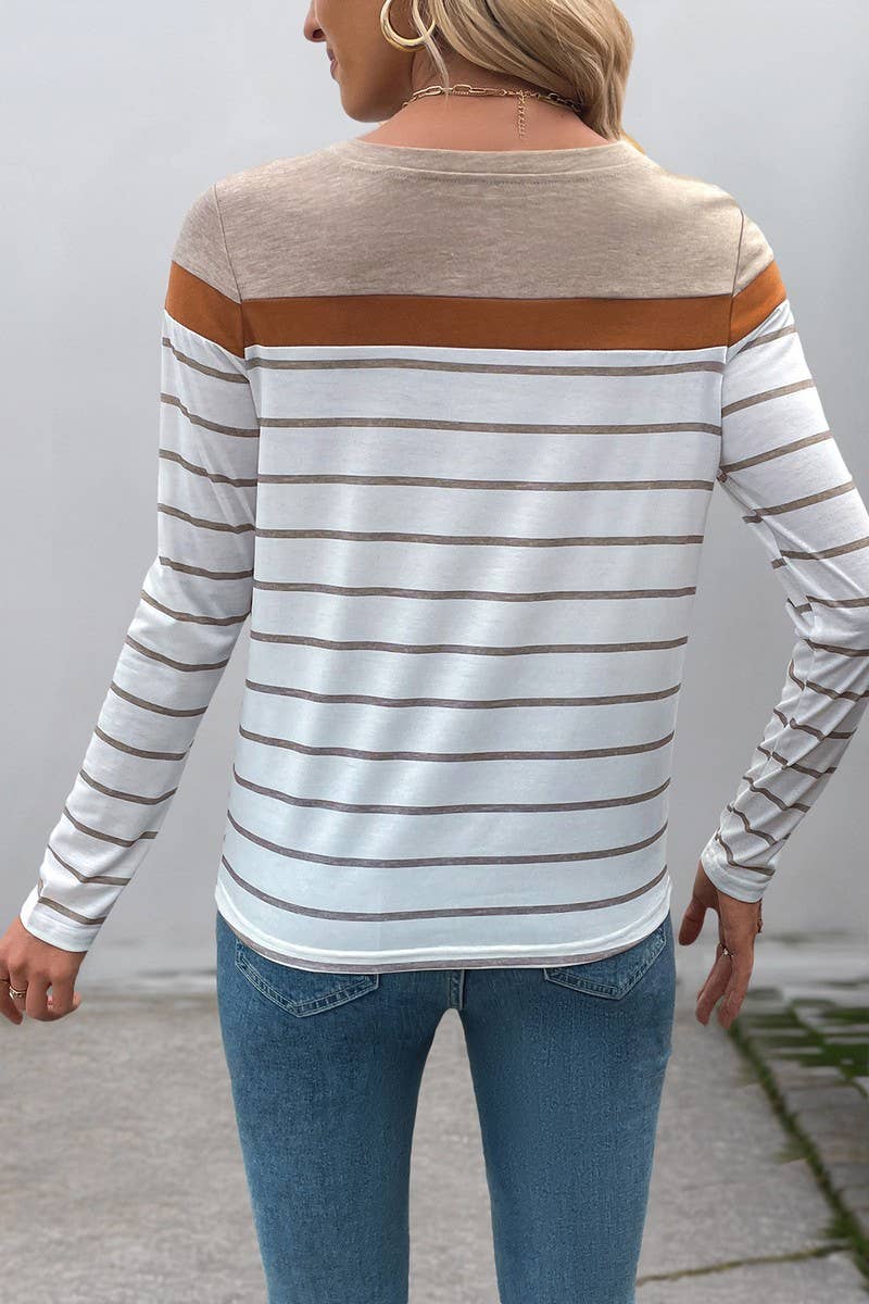 NINEXIS - CWTBLL4033_VINTAGE CASUAL STRIPED LONG SLEEVE TEE: KHAKI / (S) 1
