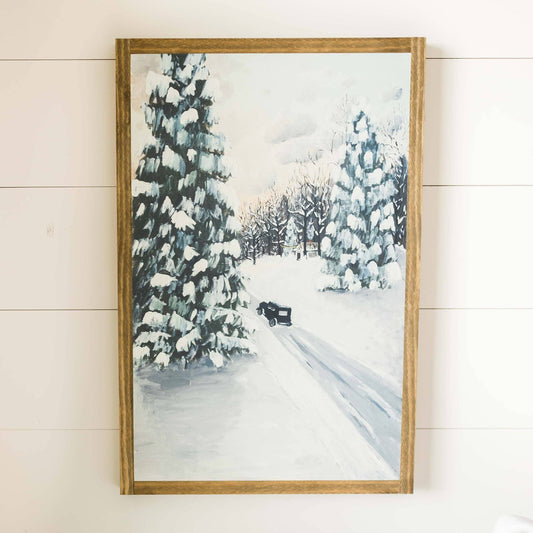 The Cottage After a Snowfall | Fine Art: Light Brown Frame / 16 inches x 24 inches
