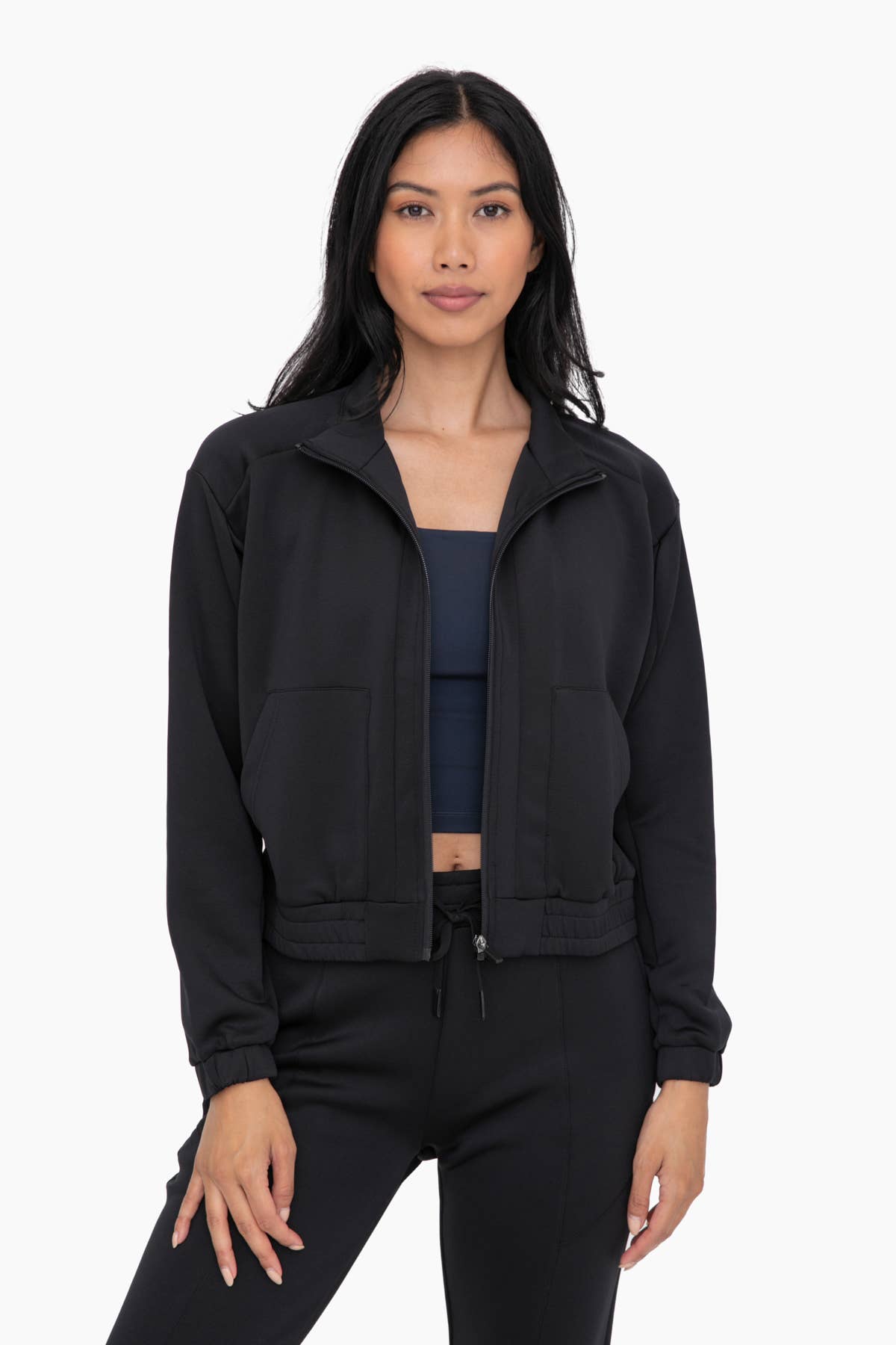 Mock Neck Zip-Up Active Jacket: BLACK