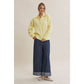 in february - MORNING LIGHT UPLIFTING SOFT PASTEL POLO SWEATER TOP: BUTTER YELLOW / S