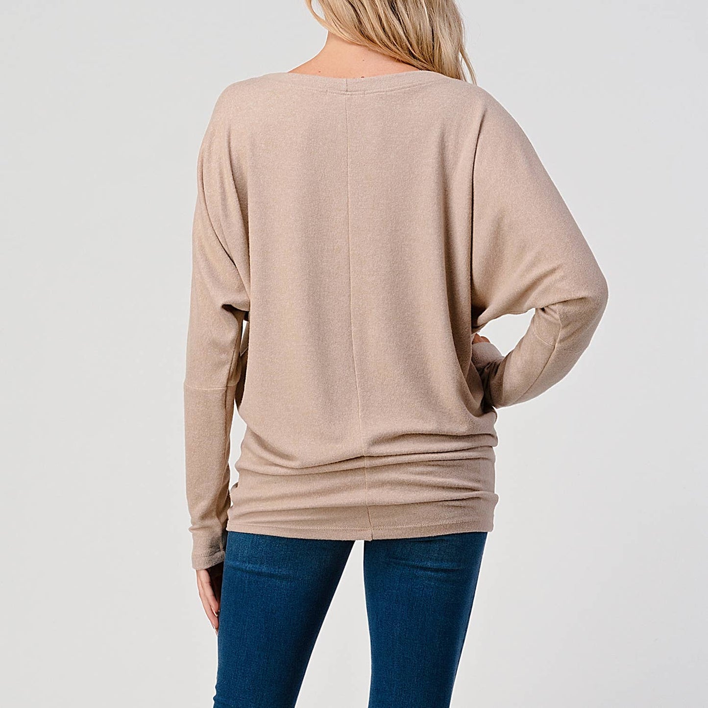 Heimious - Long Dolman Sleeve Round Neck Brushed Knit Top, 2739: Navy / L