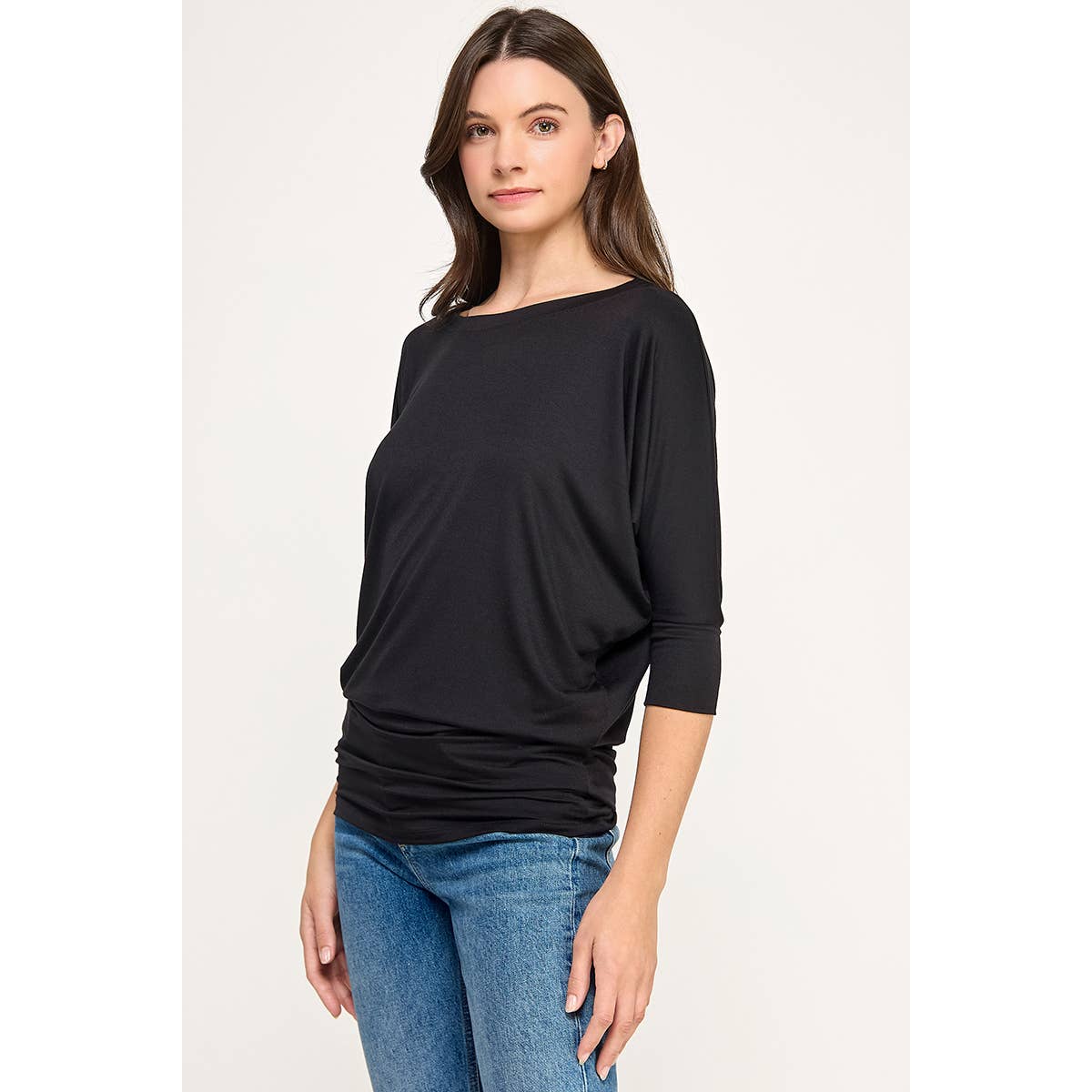 Heimious - 3/4 Dolman Sleeve Round neck Modal Jersey  Top, 2503: White / L