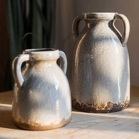 Binglie Glazed Pottery Vase with Handles: Small