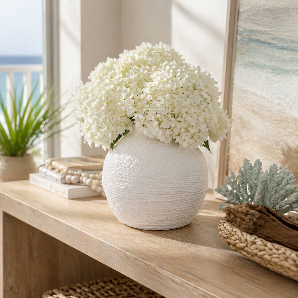 Sagebrook Home - Decorative Vase - White Ceramic Woven Textured Coastal, 7 in