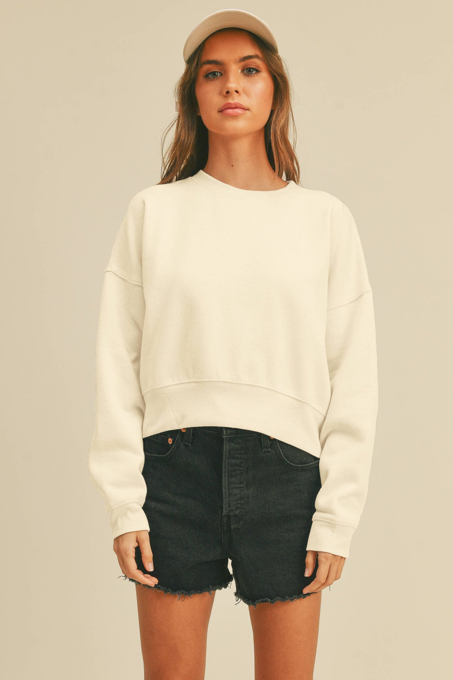 Honestee - Blank Short Cropped Long Sleeve Sweatshirt: MUSTARD / L