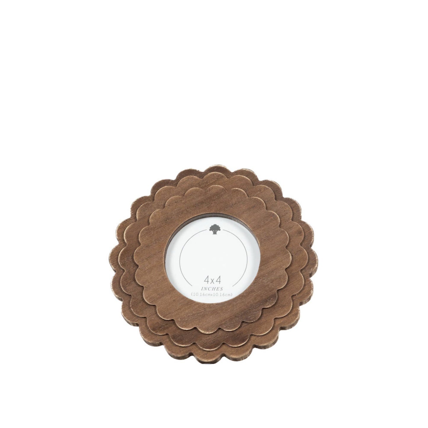 Devanie At Home - Wood scallop 4x4 photo frame (ROUND) espresso - 17035