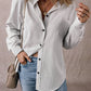Lovesoft - Stripe Roll-tab Sleeve Pocketed Long Shirt: Black Stripe / 65%Polyester+35%Cotton / XL