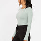 Seamless Ribbed Long Sleeve Top: BLACK