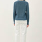 Crew Neck Pullover Sweater w Crochet Detailing: Teal Blue