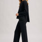 Textured Knit Top & Pants Set: BLACK