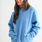 Cotton Blend Drop Shoulder Hoodie: HALOGEN BLUE