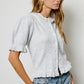 Mimosa - Puff Sleeve Ruffle Hem Knit Cardigan: Ivory / L